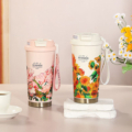 تراول ماگ نی دار دو حالت نوشیدن طرح FLOWERS (جدید)