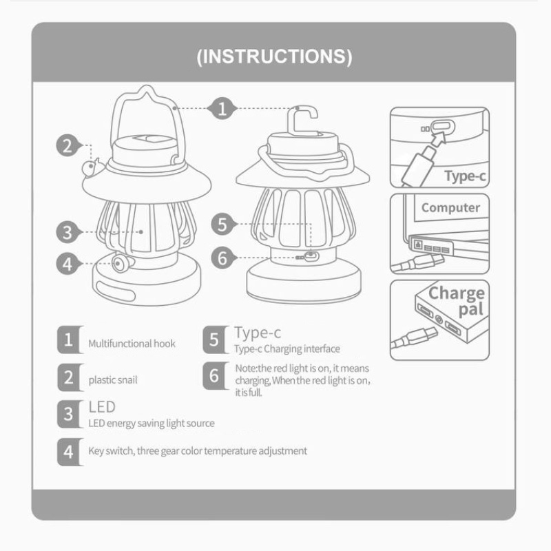 چراغ LED دیمر دار کمپینگ طرح فانوس