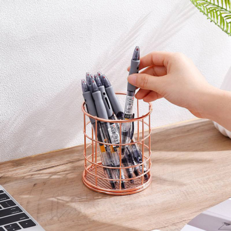 جاقلمی رو میزی فلزی استوانه رزگلد