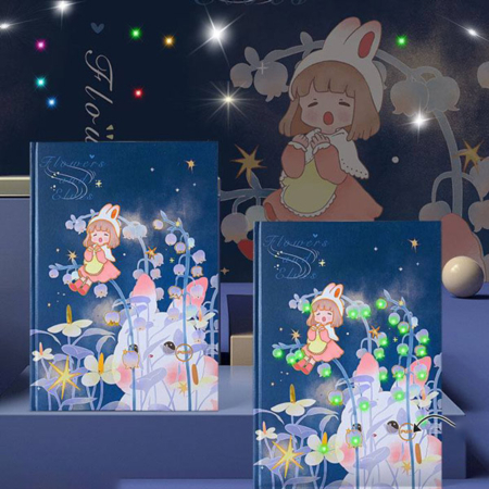 دفتر جلد سخت فیبر نوری طرح دختر و شکوفه