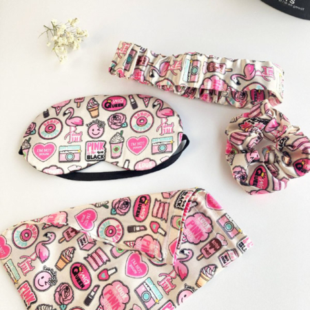 ست 4 تیکه چشم بند و اسکرانچی ساتن