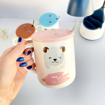 ماگ سرامیکی با درب سرامیکی طرح حیوانات