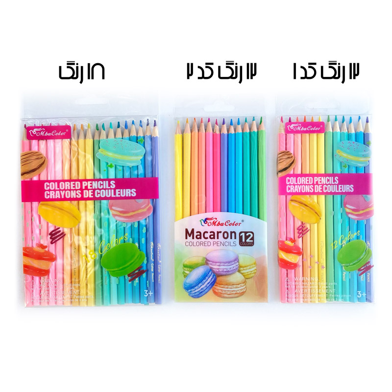 مداد رنگی 12 و 18 رنگ جعبه طلقی طرح ماکارون