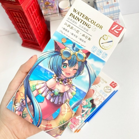 ست 12برگ نقاشی آبرنگی دفترچه ای طرح انیمه