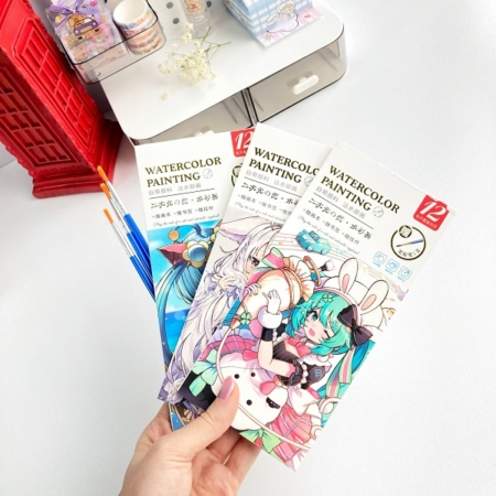 ست 12برگ نقاشی آبرنگی دفترچه ای طرح انیمه