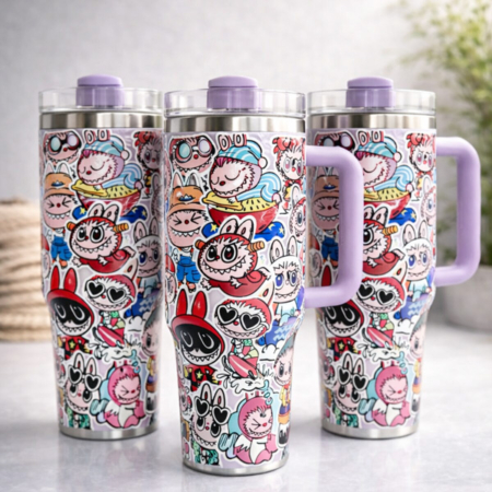 تامبلر دو حالته 1200 میلی لیتر درب شفاف طرح LABUBU