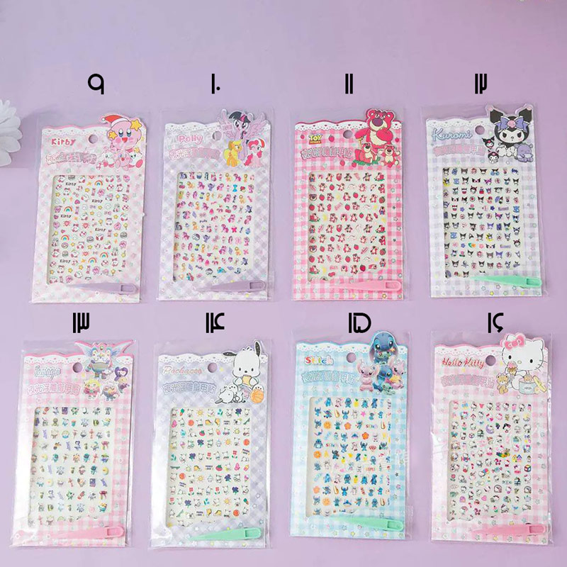 ست استیکر ناخن و پنس شب تاب طرح کارتون