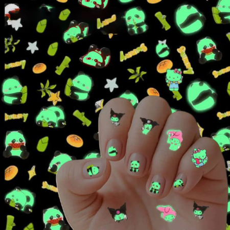 ست استیکر ناخن و پنس شب تاب طرح کارتون