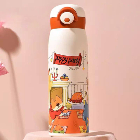 فلاسک استیل 500 میلی لیتر DILLER طرح PUPPY PARTY