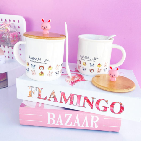 ماگ سرامیکی با درب چوبی طرح ANIMALS