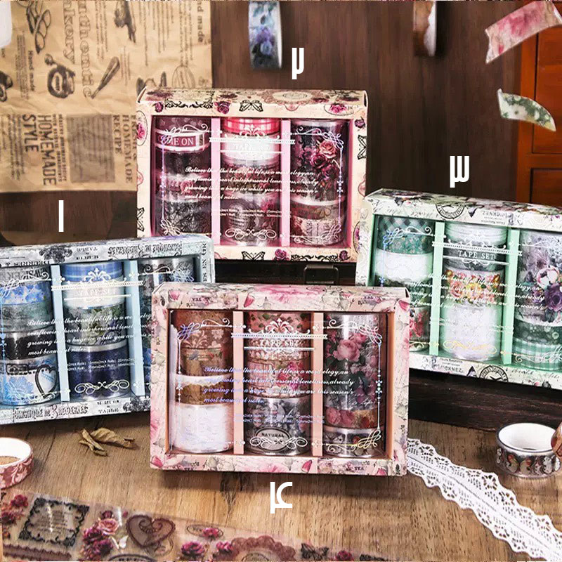 ست 12 عددی چسب واشی ژورنالی طرح گل و پروانه