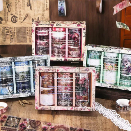 ست 12 عددی چسب واشی ژورنالی طرح گل و پروانه