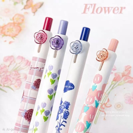 ست 4 عددی روان نویس گریپ دار MOKA طرح flowers