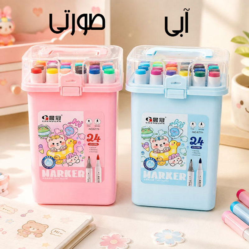 ماژیک رنگ آمیزی دو سر 24 رنگ سطل‌دار 6779