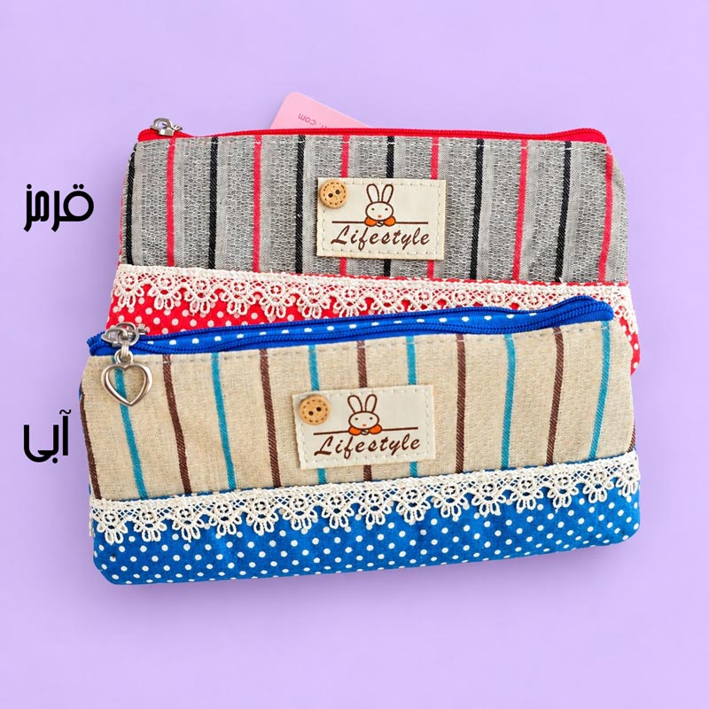 جامدادی سه زیپ پارچه ای طرح خالخالی