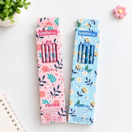 ست 12 عددی مداد HB مشکی WEIBO طرح FLOWERS