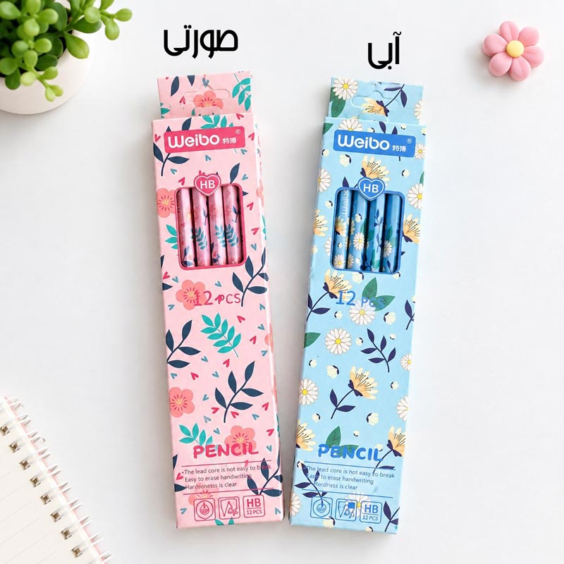 ست 12 عددی مداد HB مشکی WEIBO طرح FLOWERS