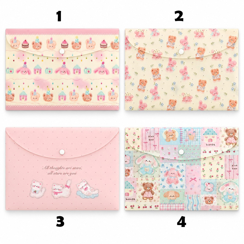 پوشه دکمه ای A4 پاستلی طرح Pink Teddy