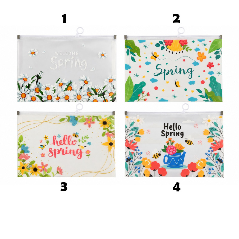 کاور A4 شفاف پاکتی زیپ دار طرح hello spring